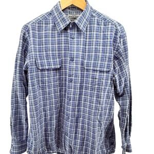 Johnston &‎ Murphy Blue Plaid Textured Flannel Tailored Fit  L/S Shirt Size XL